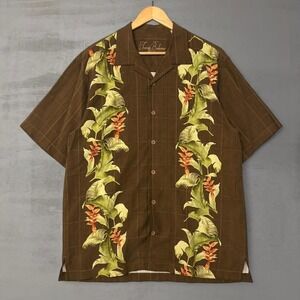 Tommy Bahama 100% Silk Button Down Brown Tropical Floral Camp Shirt Large